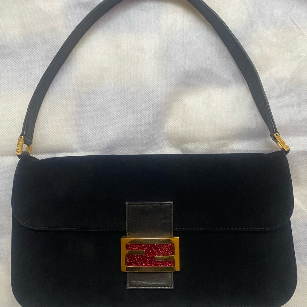 Early 2000s Vintage Black Suede Fendi Baguette